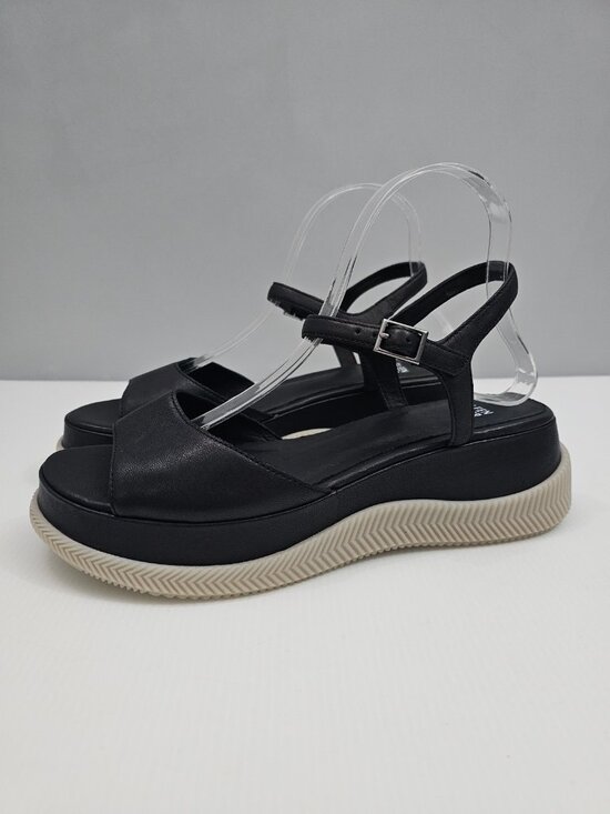 Eileen Fisher Shoes - Eileen Fisher Airo Platform Wedge Sandal Womens 9 Black Leather Ankle Strap